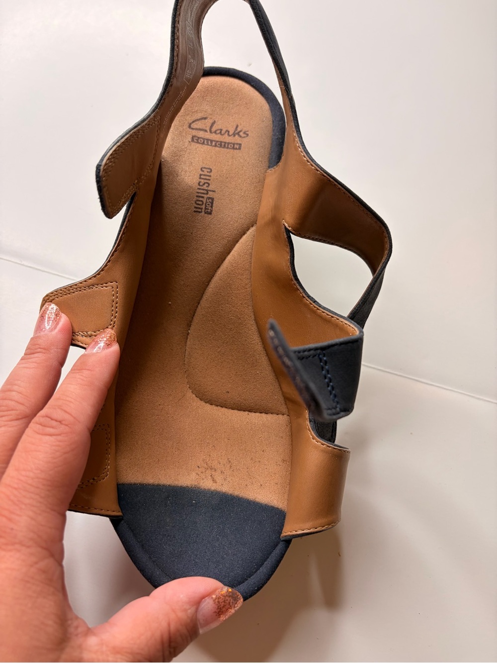 Clarks Collection Reedly Juno Wedge Sandals Navy Blue Size 6 - Picture 9 of 12